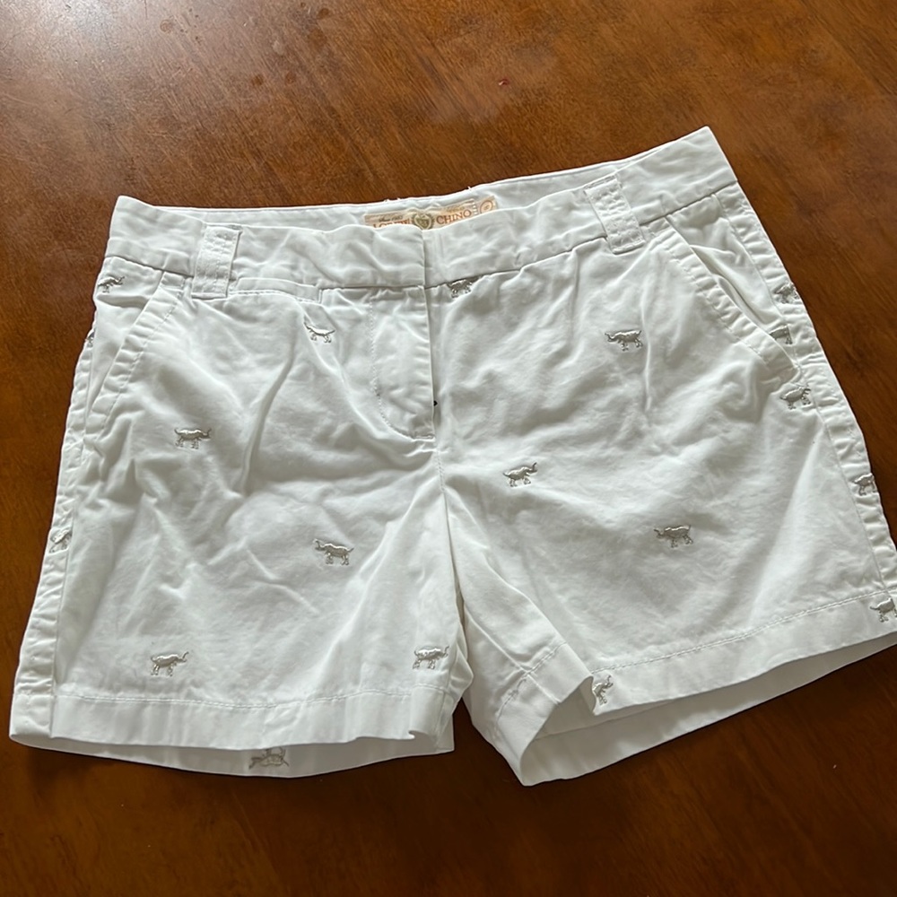 J. Crew Chino Short Embroidered Elephants size 8 in White